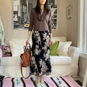 Bias cut floral print midi skirt